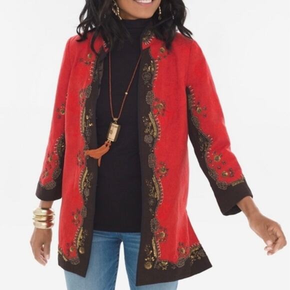 CHICO'S Beaded EMBROIDERED JACKET SZ 3
Red/Orange fully lined cotton - Picture 1 of 8